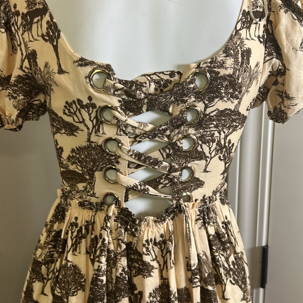 Tuckernuck Hyacinth House Brown Toile Camilla Corset Midi Dress Puff Sleeve Sz S - Picture 9 of 14
